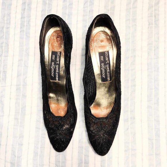 Stuart Weitzman For Mr. Seymour Black Mesh High Heel Pumps Size 8AA - Picture 2 of 6